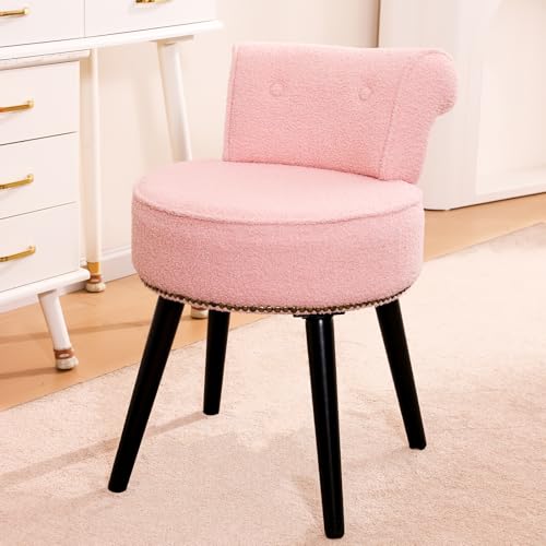 Vanity Chair with Backrest, Boucle Upholstery Armless Makeup Stool, Vanity Stool with for Bedroom Living Room Kitchen Dinning Room (Sherpa Pink) - color: Sherpa Pink
