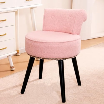 Vanity Chair with Backrest, Boucle Upholstery Armless Makeup Stool, Vanity Stool with for Bedroom Living Room Kitchen Dinning Room (Sherpa Pink) - color: Sherpa Pink