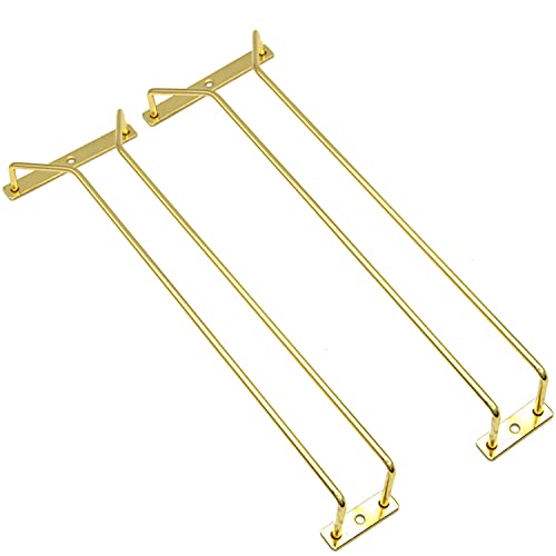 14-Inch Gold Wine Glass Rack, Under Cabinet Wine Glass Holder Stainless Steel Stemware Rack - Hanging Stemware Holder for Cabinet Kitchen Bar, Set of 2 - color: Gold, size: 14 Inch 2 Pack