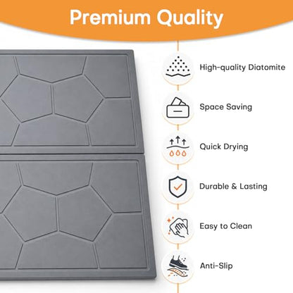 Stone Under Sink Mat,Quick Drying Diatomite Stone Kitchen Cabinet Protector Suitable for 34" x 22", Spliceable Design Super Absorbent Non-Slip Shelf Liner Pad for Bathroom Organizer and Storage