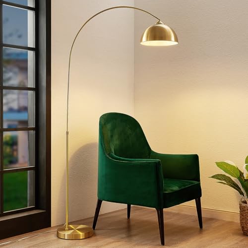 74.8" Arched Floor Lamp, Height Adjustable Arc Floor Lamp for Living Room in Matte Gold/Brass with Foot Switch, Over Couch Reading Floor Lamp for Bedroom Office, 1 x E26 Bulb Not Included