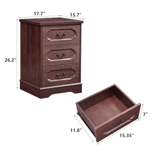 3 Drawer Dresser for Bedroom Cherry Bedroom Dresser with Charging Station | Farmhouse Wood Chest of Drawers, Rustic Small Drawers Dressers Nightstand Wooden Closet Storage Cabinet, Living Room - color: Cherry, size: 15.7"D x 17.7"W x 26.2"H (3 Drawers)