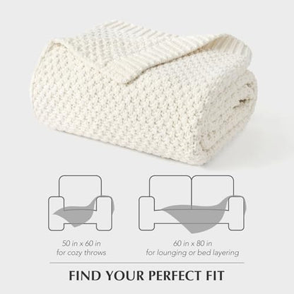 EVERGRACEHOME Chunky Chenille Knit Throw Blanket, 50 x 60, Bright White | Sculpted Moss Stitch, Chic Modern Farmhouse, All-Season Warmth, OEKO-TEX® Certified, Elegant Blanket for Couch, Bed, Sofa - color: Bright White, size: 50" X 60"