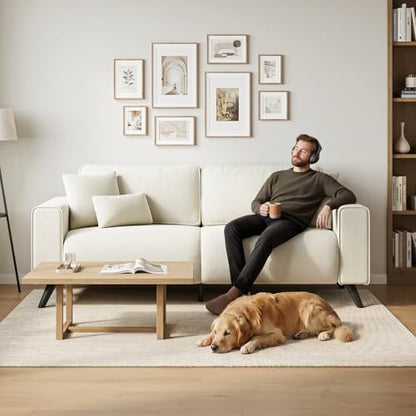85" Loveseat Sofa, Chenille Couch with Deep Seat, Warm White | Clean-look modern couch with 4 pillows, hidden side pockets, easy assembly for living rooms, apartments, and offices - color: Warm White