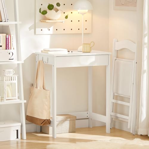 Haotian Small Desk with Drawers, Mini Writing Table, Vanity Table Computer Workstation Children Teenagers Desk with Hooks, White FWT43-W