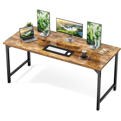 Sweetcrispy 63-Inch Computer Desk for Bedroom, Brown | Gaming Writing Work and Study Desk for Home Office, Sturdy Metal Frame and Compact Modern Design with X-Shaped - color: Rustic Brown, size: 63-Inch