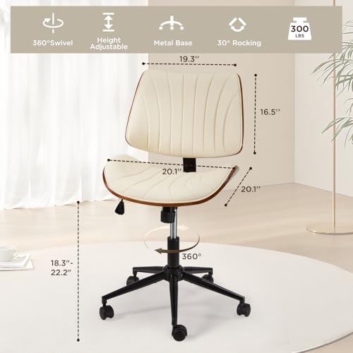 EROMMY Armless Office Desk Chair,Wooden Back Small Office Desk Chair No Arms Adjustable Height Modern Armless Chairs with Swivel Wheels for Small Spaces, Beige - color: Beige