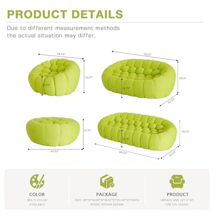 Modular Sectional Sofa,Bubble Couch Set,1 Seater+ Ottoman,Modern Upholstered Bean Bag Sofa Couch Mesh Fabric Lazy Floor Chair Living Roon Sets (Lemon Green) - color: Lemon Green, size: 48"+42"