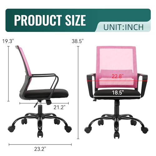 BestOffice Desk Chair Mesh Office Chair Ergonomic Computer Chair Executive Lumbar Support Adjustable Stool Rolling Swivel Chair,Pink - color: Pink, size: 1 Pcs