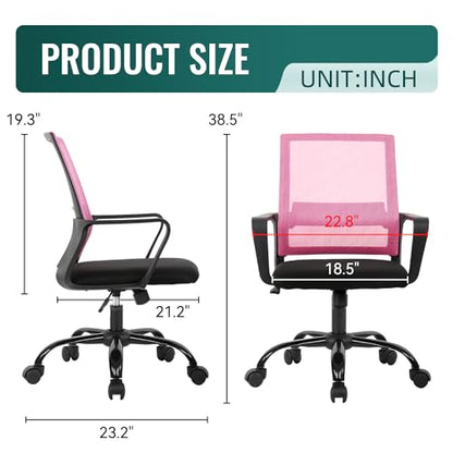 BestOffice Desk Chair Mesh Office Chair Ergonomic Computer Chair Executive Lumbar Support Adjustable Stool Rolling Swivel Chair,Pink - color: Pink, size: 1 Pcs