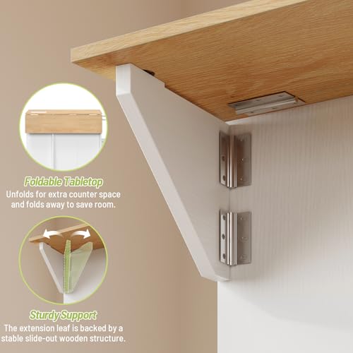 Kitchen Island with Storage, Rolling Kitchen Table with Drop Leaf, Charging Station, 3 Open Adjustable Shelf & Drawer, Towel Rack, Mobile Kitchen Cart for Dining Room, White and Natural - color: White + Natural