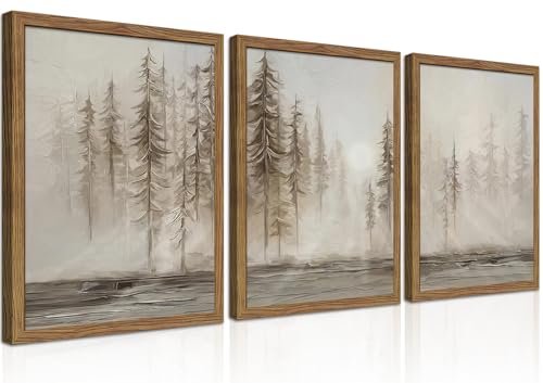 Framed Forest Wall Art Set of 3, Vintage Neutral Tree Canvas Wall Decor Paintings, Abstract Nature Landscape Artwork Pictures Prints for Living Room Office Bedroom 16x24 Inch - color: Neutral Forest, size: 24L" x 16W"