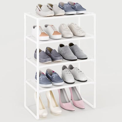 5-Tier Small Shoe Rack for Closet and Entryway, Narrow Shoe Shelf Organizer,Stackble Shoe Stand,Non-Woven Fabric Metal Free Standing Shoe Racks (White, 18" W x 9.9" D x 28.6" H) - color: White
