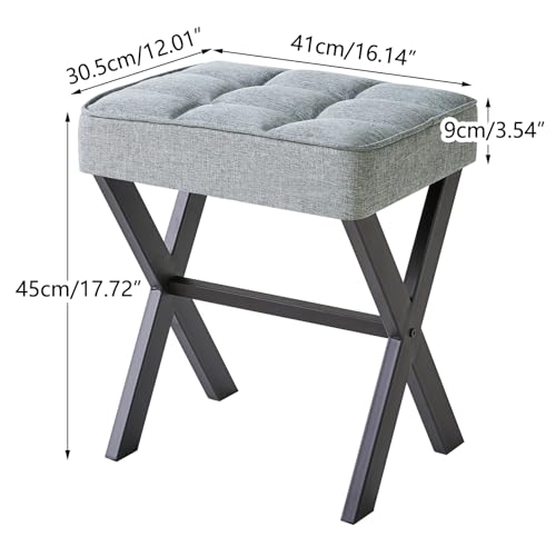 IBUYKE Square Makeup Stool with X-Leg, Linen Vanity Chair, Blue Gray LG-70L | Footrest Ottoman Seat Multi-Use Small Side Table Bedroom Living Room - color: Blue Grey, size: 17.72"-Linen