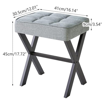 IBUYKE Square Makeup Stool with X-Leg, Linen Vanity Chair, Blue Gray LG-70L | Footrest Ottoman Seat Multi-Use Small Side Table Bedroom Living Room - color: Blue Grey, size: 17.72"-Linen