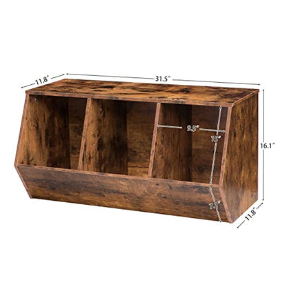 HOOBRO Toy Storage Cubby, Kids Bookshelf, Stackable 3-Bin Toy Storage Cabinet, Bookcase Footboard, Children's Toy Shelf, Suitable for Children's Room, Playroom, Hallway, Rustic Brown BF30CW01 - color: Rustic Brown