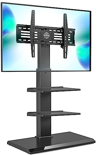 FITUEYES Universal Floor TV Stand for 32-75"" TVs, Height-Adjustable, Black | Corner TV Stand with Swivel Tilt, Iron Base TV Mount with Cable Management, TV Stand with Shelves for Living Room, Bedroom - color: Black