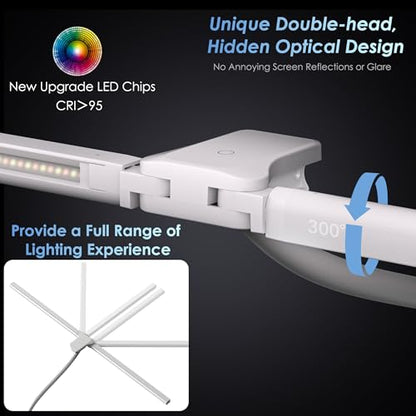 EYOCEAN Desk Lamp with Metal Base, 31.5" LED Office Lamp for Home Office, 24W Double Head Desk Light, Dimmable & Color Temperature, Table Lamp with Remote Control, Brightest Computer Monitor Light - color: Mattwhite