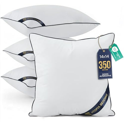 Utopia Bedding 14x14 Throw Pillow Inserts, Decorative Pillows, Pack of 4 | Piping Throw Pillows, Plush & Supportive, Aesthetic Cushion Sham Stuffer for Sofa, Office, Couch & Bed, Set of 4, White - size: 14x14 Inch
