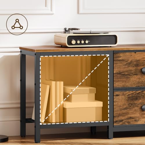 TV Stand for TVs up to 55", Entertainment Center with 2 Fabric Drawer, Media Console with Shelves, Television Stands for Living Room, Bedroom, Rustic Brown DS02RBR - color: Rustic Brown