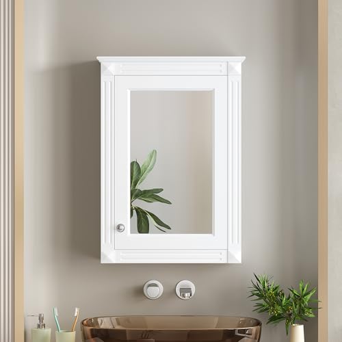 Merax Bathroom Medicine Cabinet with Mirror Door & Adjustable Shelves | 20" x 28" Wall Mounted Bathroom Storage Cabinet with Mirror, Over the Toilet - color: White, size: 20"