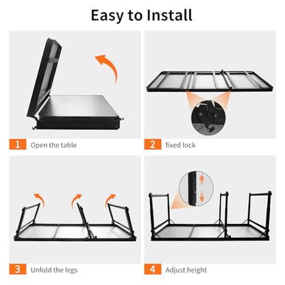 Folding Camping Table, Black Aluminum Frame,3-Position Adjustable Height,Lightweight Carry Handle, Portable for Travel, Camping Outdoor Use, 6FT x 2FT(X-Large), Black - size: 6 ft x 2 ft × 2.3 ft H