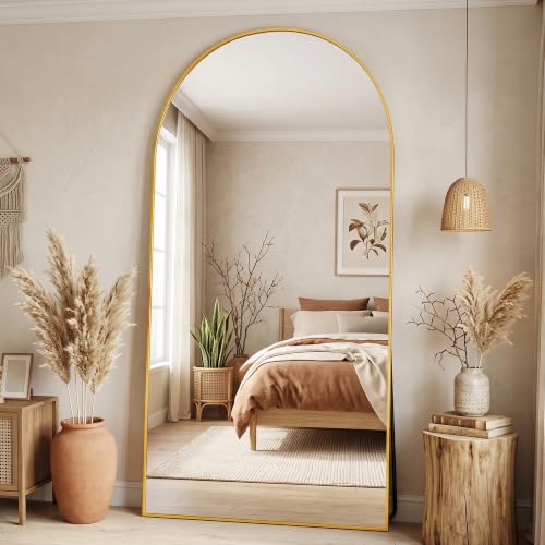 90"x46" Arched Full Length Mirror, Large Floor Mirror, Gold | Oversized Aluminum Full Body Mirror, HD Shatterproof Tempered Glass, Lean/Stand/Wall for Living Room,Bedroom, Dressing Room - color: Gold, size: 90"L x 46"W