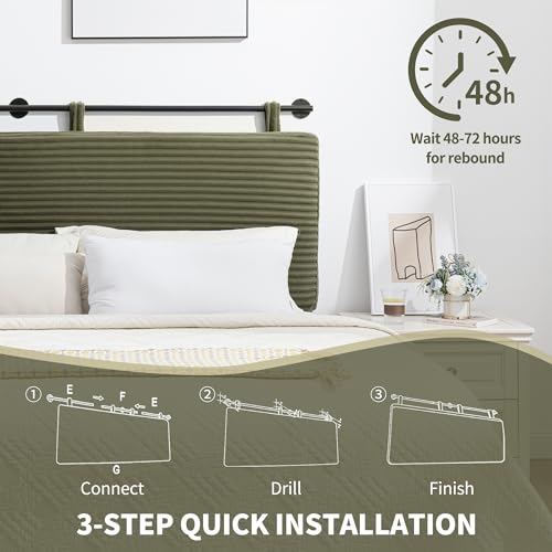 Queen Headboard Only, Wall Mounted Hanging Upholstered Bed Head Board | Modern Vertical Channel Design of Fine Flannel, Elegant Green Fluted Headboard for Bedroom (Green, Queen Size ) - color: Flannel/Green, size: Queen
