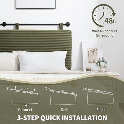 Queen Headboard Only, Wall Mounted Hanging Upholstered Bed Head Board | Modern Vertical Channel Design of Fine Flannel, Elegant Green Fluted Headboard for Bedroom (Green, Queen Size ) - color: Flannel/Green, size: Queen