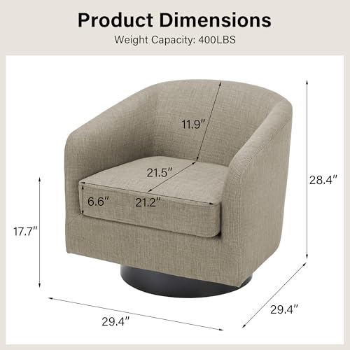 Swivel Barrel Accent Chair, Comfy Reading Armchair, Light Brown, Set of 1 | Club Chairs for Adults, Low-Back Design, Modern Round Style, Solid Wood Frame & Metal Swivel Base, For Living Room & Bedroom - color: Light Brown