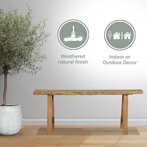 Artissance Rustic Natural Wood Noodle Bench, Long Wooden Entryway Bench, Weathered Farmhouse Indoor Outdoor Seating, End of Bed or Dining Room Bench Decor - size: 19H x 8W x 45L