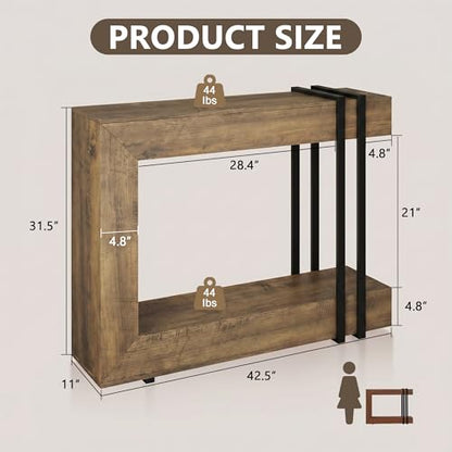 Einhomn 42.5" Console Table Behind Couch, 2-Tier Narrow Entryway Table with Storage, Wood Sofa Tables for Hallway/Entrance/Living Room/Foyer, Rustic Brown - color: Rustic Brown