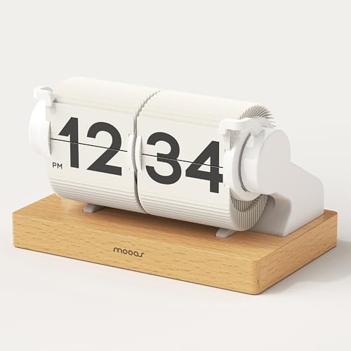 mooas Automatic Mini Flip Clock, Rechargeable, Timer/Alarm/Calendar (White) | Retro Vintage Design, Automatic Flip Desk Clock, USB-C Charging, Interior Objet for Home Office Living Room Hotel Café - color: Automatic Mini Flip White