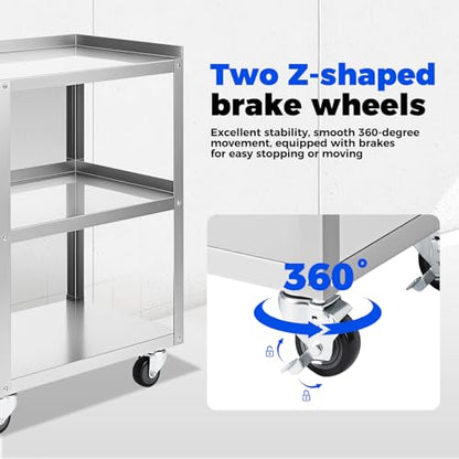 Hally Stainless Steel Utility Cart 3 Tier NSF Rolling Carts 24" Lx16 Wx34 H | Commercial Heavy Duty Metal Mobile Food Cart, with Handle and Wheels, for Kitchen, Restaurant, Hospital, Laboratory and Home - size: 16''x24''x34''