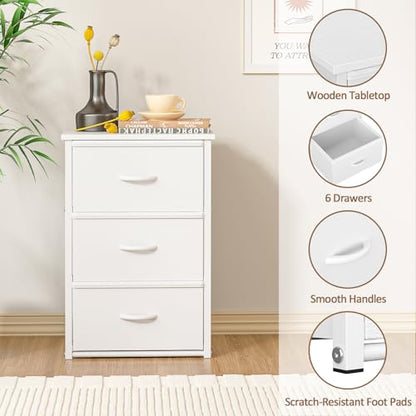 DAOUTIME 2-Pack Stackable Storage Drawers (6 Drawers Total), White Closet Organizer with Wooden Top & Metal Frame, Freestanding or Stackable Dresser for Bedroom, Living Room, Under Bed