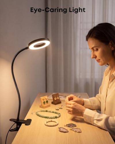 Clip on Light 5W Desk Lamp, Eye Caring Reading Light for Bed | 3 Colors & 6 Brightness, 48 LED Beads, 360° Flexible Metal Gooseneck,Black - color: Black