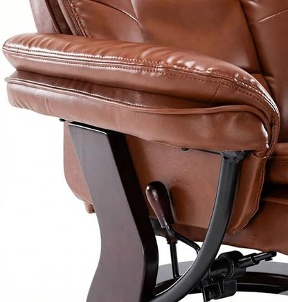 Swivel Recliner Chair with Ottoman Reclining Lounge Sofa Footrest, Set of 1 | 360°Sturdy Wood Base, Soft Faux Leather, Upholstered Ultra-Plush Foam, Modern Armchair, Living Room Bedroom Office Reading - color: Brown, size: Set of 1