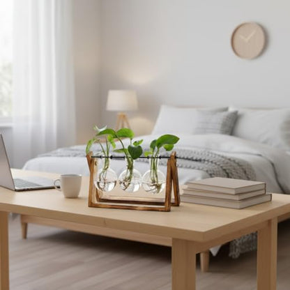 XXXFLOWER Plant Terrarium with Wooden Stand, Air Planter Bulb Glass Vase Metal Swivel Holder Retro Tabletop for Hydroponics Home Garden Office Decoration - 3 Bulb Vase | Air Planter Flower Glass Vase Retro for Hydroponics Cutting Home Garden Office Decora