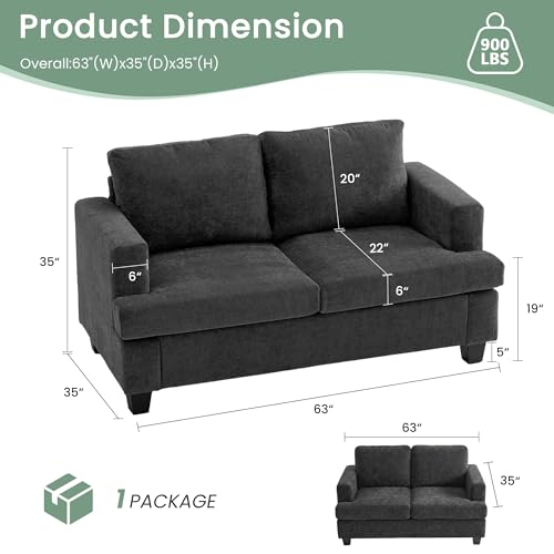 YOUDENOVA 2 Piece Set Comfy Sofa Couch, Loveseat Sofa * 2 with Deep Seats, Modern Sleeper Couch for Living Room, Dark Grey Chenille - color: Dark Grey Chenille, size: Loveseat*2