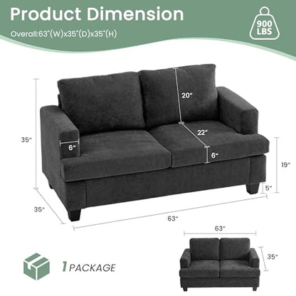 YOUDENOVA Sofa, 63” Comfy Loveseat Sofa with Deep Seats, Couch for Living Room, Modern Sleeper Couch, Dark Grey Chenille - color: Dark Grey Chenille, size: 63" Loveseat