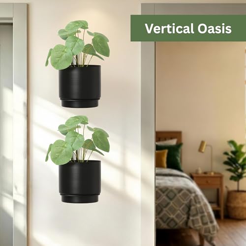 Self-Watering Wall Planters for Indoor Outdoor Plants (5.9 inch) | Metal Wall Vase, Wall Hanging Planter, Wall Plant Holder, Plant Hanger, Hanging Planter, Wall Plant - color: Black