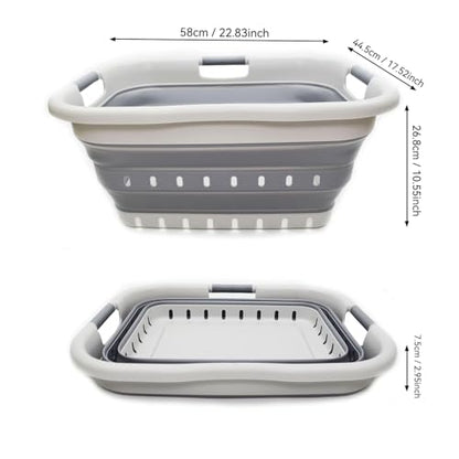 SAMMART 41L Collapsible 3 Handled Plastic Laundry Basket - Foldable Pop Up Storage Container/Organizer - Portable Basket - Space Saving Hamper/Basket (3 handled rectangular, Grey/Dark Grey) - color: Grey/Dark Grey
