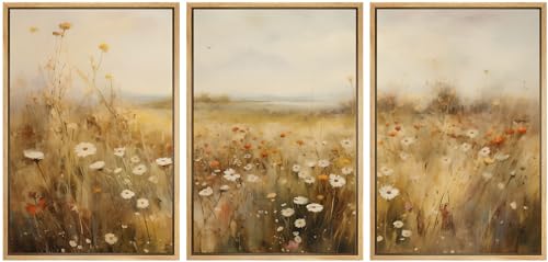 SIGNWIN Framed Canvas Print Wall Art Set Wildflower Meadow Pastoral Floral Illustrations Modern Colorful Ultra for Living Room, Bedroom, Office - 16"x24"x3 Natural - color: A20-2402-b11, size: 16"x24"x3 Panels Natural