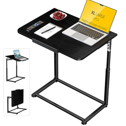 Tv Tray Table Set of 2,Extra Large Dinner Food Tray Table,Couch&Bed Eating Desk,Heavy Duty Folding Laptop Side Table with 8 Height&90° Tilt Adjustable,C-Shaped End Table with Phone Slot Black - color: Black Color, size: 2 Pack