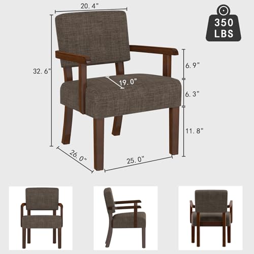 Accent Chair, Armchair with Solid Wood Frame and Legs, Brown | Upholstered Living Room Chair, Comfy Reading Chair for Bedroom, Waiting Room, Home Office, Easy Assembly - color: Linen Brown, size: One Chair