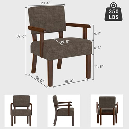 Accent Chair, Armchair with Solid Wood Frame and Legs, Brown | Upholstered Living Room Chair, Comfy Reading Chair for Bedroom, Waiting Room, Home Office, Easy Assembly - color: Linen Brown, size: One Chair