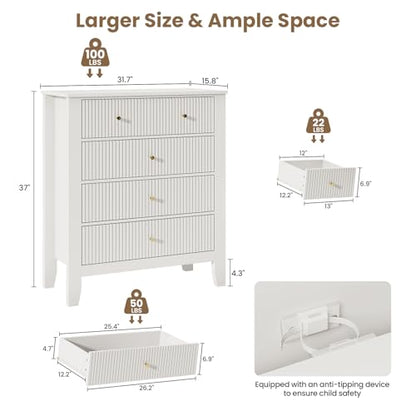 Upgraded Wide & Tall Fluted Nightstand for Bedroom, 32" * 37" Tall Modern Bedside Table with Charging Station, Curved Profile Design Drawers, End Table with Metal Handles for Living Room, Entryway - size: 5 drawers-1pc