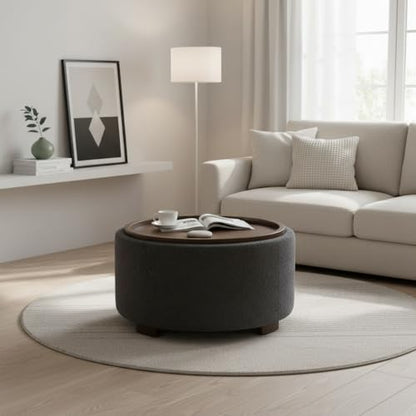 Zihanhome 30 Inch Round Storage Ottoman, Ottoman Coffee Table with Lift Off Lid, Boucle Modern Ottomans with Storage for Living Room, Bedroom, Apartments (Grey) - color: Grey