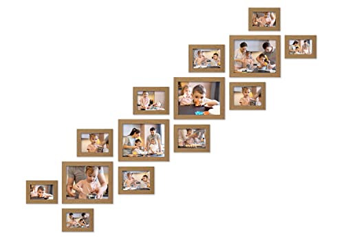 VELISTA 14 Piece Stair Picture Frame Set for Wall Collage - Stairwell Gallery Frame Set - Rustic Stairway Decor - Ladder Wooden Photo Frames - Farmhouse Staircase Decor (Walnut) - color: Walnut