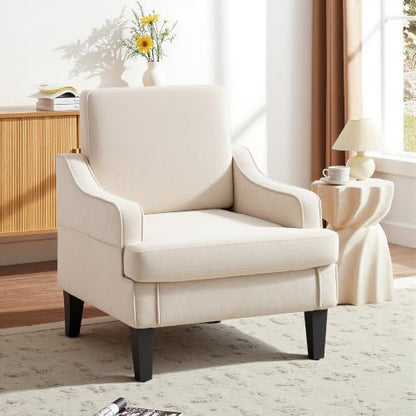 Accent Chair for Living Room,Mid-Century Arm Chair Fabric Living Room Chairs,Upholstered Reading Chair for Bedroom,Single Sofa Chair with Wood Legs for Apartment (Beige) - color: Beige